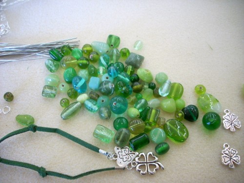 green beads and charms for the lariat