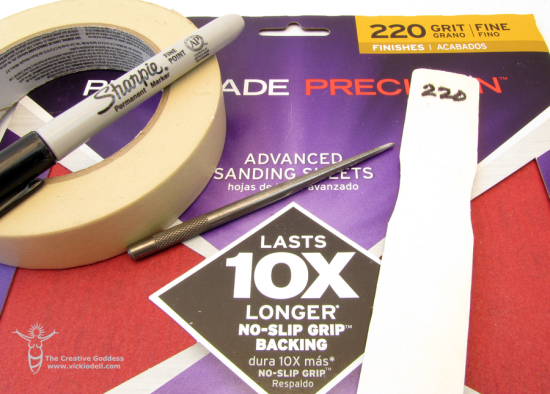 Supplies for making sanding sticks 