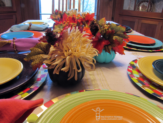 Painted chargers, painted napkins, painted pumpkins 