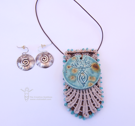 Leather, Lace Pendant - earrings