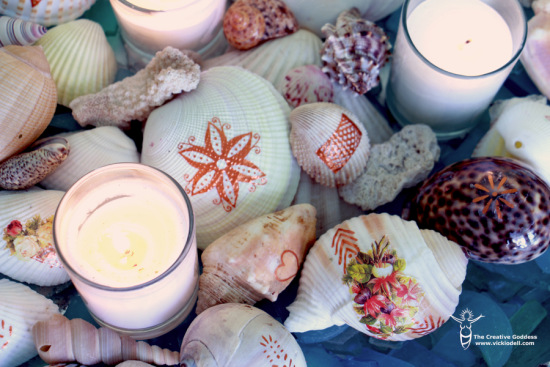 Fill a vintage tray with decopauged and tattooed seashells