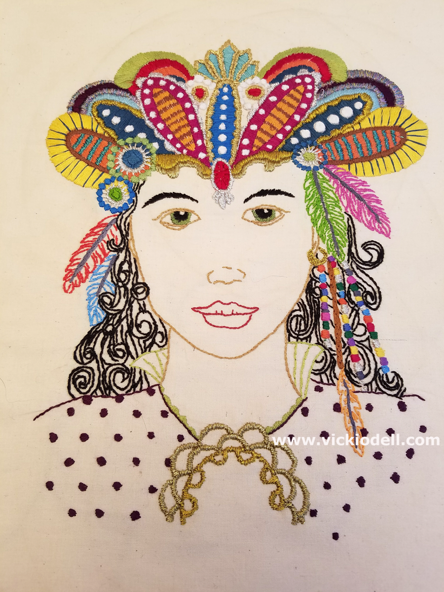 Embroidered Bohemian Woman Coloring Book Image