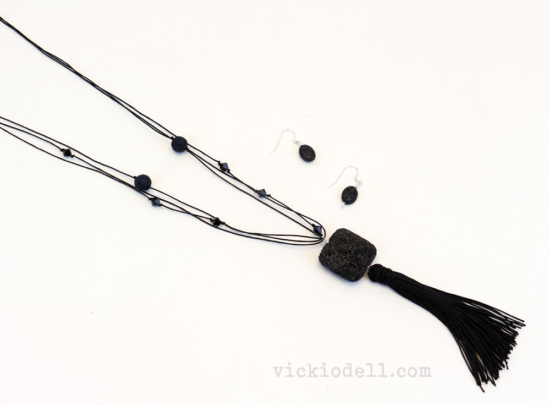 Lava Bead and Black Crystal Necklace