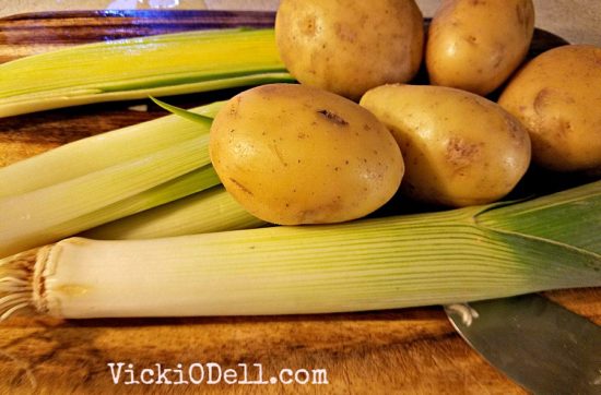 Leek and Potato Soup - Washed leeks and yellow potatoes